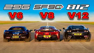 V6 vs V8 vs V12 Ferrari : DRAG RACE