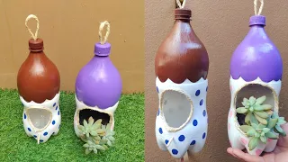 CASA DE PASSARINHO  E VASO COM SUCULENTAS GARRAFAS PET  Birdhouse and vase recycling plastic bottles