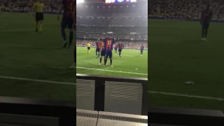 Celebración de Messi tras el 2-3 en el Bernabéu. 23/04/2017