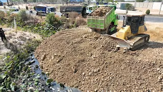 Excellent Extreme Development Equipment ,Bulldozer KOMATSU D51PX Push Stone and Dump Truck Unloading