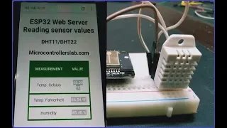 interface dht11 dht22 with esp32 and display values on web server