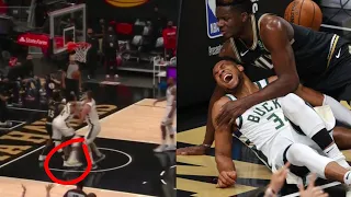 Giannis Antetokounmpo off with knee hyperextension injury. 😢Hawks vs Bucks