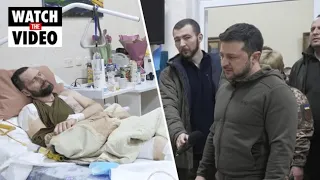 Zelensky visits wounded troops at military hospital