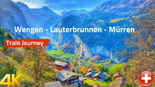 Wengen - Lauterbrunnen - Mürren, Switzerland 4K - Scenic Train Ride