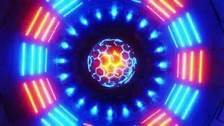 4K Animation. VJ Loop. Circular object with neon lights and ball in the middle of it. Loop animation