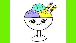 Easy Ice Cream Drawing, How to Draw Cute Ice Cream, Easy Picture Drawings for Kids Step by Step