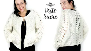 TUTO VESTE "sucre" au crochet top down avec des points fantaisie