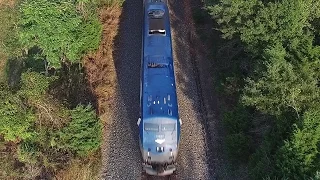 Aerial Views of The Amtrak #79 Carolinian & Piedmont #76 in Motion