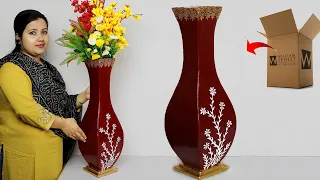 Paper Board flower vase // Corner Flower vase making with paper Board //পেপার দিয়ে ফুলদানি