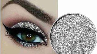 silver glitter eye makeup tutorial/eye makeup/ wing liner/eye liner biggner/