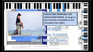 LOVE IS BLUE Easy Piano Tutorial Sheet Music Video Demo Paul Mauriat instrumental favorite.