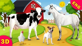 3D Farm Animals. Animal names and sounds for kids