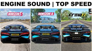 Bugatti Divo Engine Sound & Top Speed - Forza Horizon 5 vs FH4 vs The Crew 2