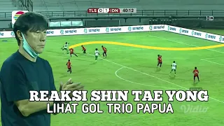 Reaksi Shin Tae Yong Lihat gol Trio Papua ke gawan Timor Leste