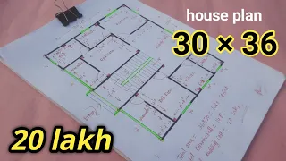 30 × 36 =1080 sq.feet বাড়ির ডিজাইন// Indian style house plan // 3 bedrooms.