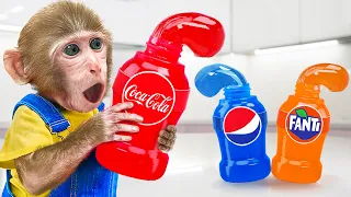 KiKi Monkey challenges with So Sweet Frozen Coca or Fanta or Pepsi Honey Jelly  KUDO ANIMAL KIKI