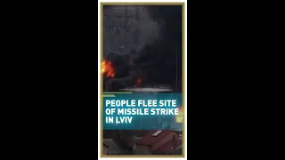 People flee site of missile strike in Lviv #Shorts