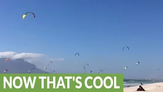 Incredibly massive gathering of kite surfers in Cape Town