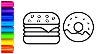Burger 🍔 n Donut 🍩 draw n colour for kids easily.