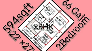 22'×27'House Plan with 2Bedroom || 22'×27' Ghar Ka Naksha 🏡 || #viral #video #house #design