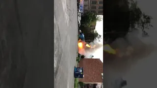 Garbage truck on fire Montréal
