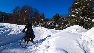 На велосипеде зимой по Москве. Воробьевы горы зимой. Велопрогулка зимой.