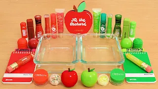 Satisfying Slime ASMR - Cutting Red vs Green Apple Makeup and Eyeshadow into Slime!