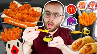 Eating NEW Fast Food Items For 24 HOURS CHALLENGE! McDonald's, Popeyes, Taco Bell + MORE!