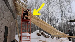 Slippery,  Installing Rafters On Our Post And Beam Building