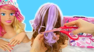 Barbie Styling Head Makeover-Haircut Sparkle Haare schneiden Coupe de cheveux Potongan rambut boneka