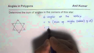 Find Sum Of Angles of 6 Vertices of a Star Design in Polygons