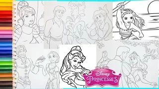 Disney Princess Compilation - Belle Cinderella Ariel Rapunzel Moana Aurora Coloring Pages for kids