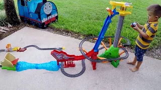 Roma and Daddy plays with toy train