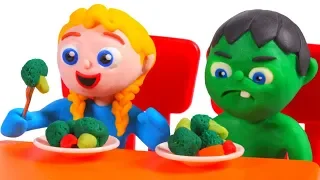 SUPERHERO BABIES EAT HEALTHY ❤ SUPERHERO PLAY DOH CARTOONS FOR KIDS