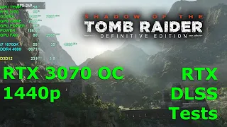 Shadow Of The Tomb Raider Ray Tracing ON vs OFF DLSS ON vs OFF 1440p RTX 3070 Frame Rate Benchmarks