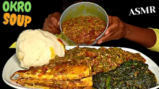 ASMR FUFU (POUNDO) & OKRO, SPINACH SOUP MUKBANG (No talking) Nigerian food|Eating Sounds| Vikky ASMR