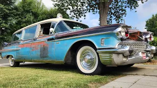 Rare Field Find. 1958 Cadillac Miller Meteor Ambulance/hearse combination.