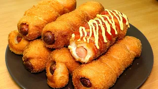 Korean Hot Dog Bread | Fried Corndog without the stick | Korean Street food (No Oven, No Egg)