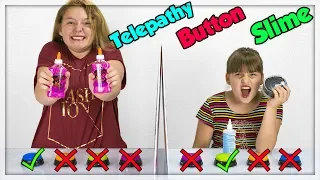 TWIN TELEPATHY BUTTON SLIME CHALLENGE ! DONT CHOOSE THE WRONG BUTTON !