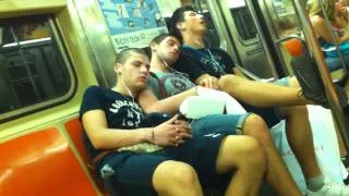 Three sleeping beauties on a subway train funny