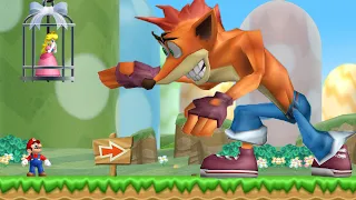 New Super Mario Bros. Wii - Evil Crash Bandicoot Fight in the first Level