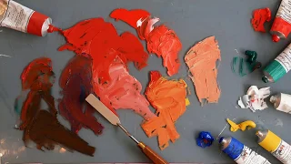 Demonstrating Chinese Vermillion from Michael Harding oil paints with Vicki Norman