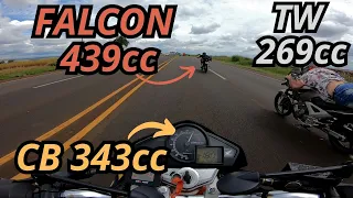 CB 343cc vs FALCON 439cc vs TW 269cc... +7 MOTORZÃO