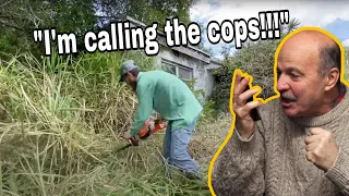 Owner FREAKS OUT and THREATENS to call the cops on me for mowing his property with NO PERMISSION!!!