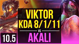 VIKTOR vs AKALI (MID) | KDA 8/1/11, 800+ games, Legendary | KR Diamond | v10.5