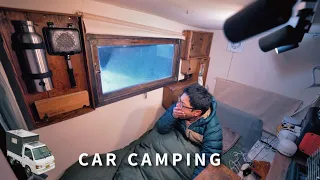 [Winter car camping] Rainy and windy winter mountains. Camping alone ｜ DIY light truck camper ｜ 90