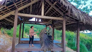 Finishing the roof with rattan leaves, Installing floorboards, Attending Phuc's wedding - Days 45