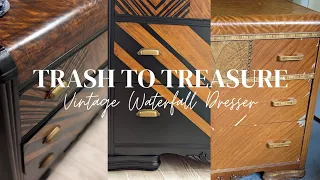 Trash to Treasure! Mini tutorial. ~Vintage Waterfall Dresser~