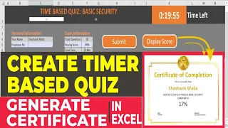 How to create Timer Based Quiz in Excel- Generate Certificate after quiz 🔥🔥