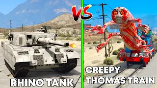 GTA 5 : RHINO TANK VS CREEPY THOMAS TRAIN (WHICH IS BEST?)